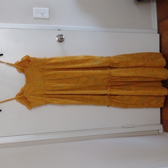 Lulus Charm and Charisma Mustard Yellow Burnout Floral Midi Dress Size L - Picture 14 of 14